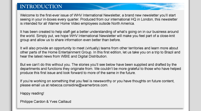 WARNER HOME VIDEO INTERNATIONAL NEWSLETTER SEPTEMBER 2008