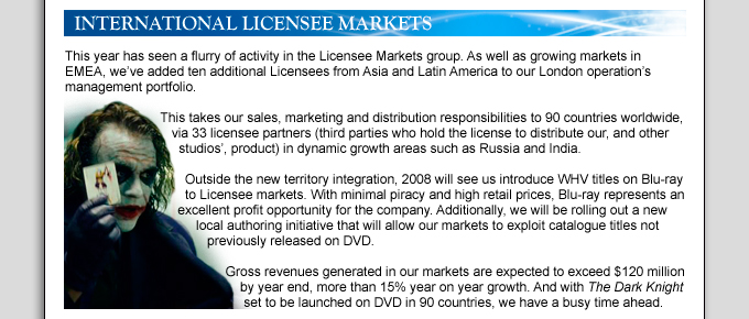 WARNER HOME VIDEO INTERNATIONAL NEWSLETTER SEPTEMBER 2008