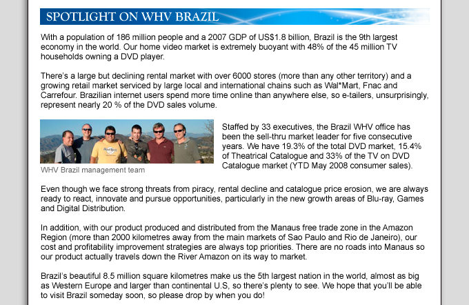 WARNER HOME VIDEO INTERNATIONAL NEWSLETTER SEPTEMBER 2008